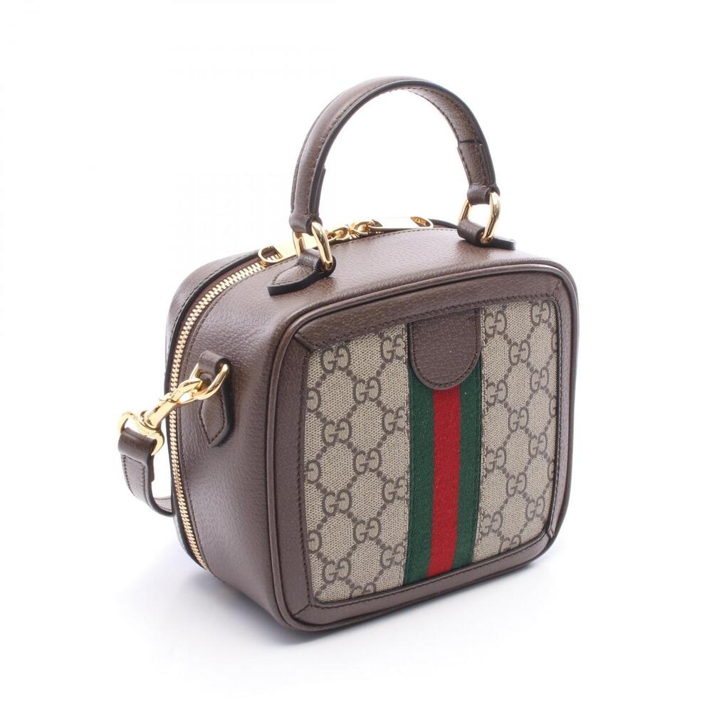 Gucci Ophidia Handle Canvas Brown Handbag Top Multicolor Beige Tan Leather